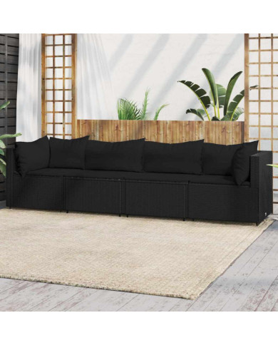 Salon de jardin 4 pcs avec coussins Noir Résine tressée | Mobilier & Déco