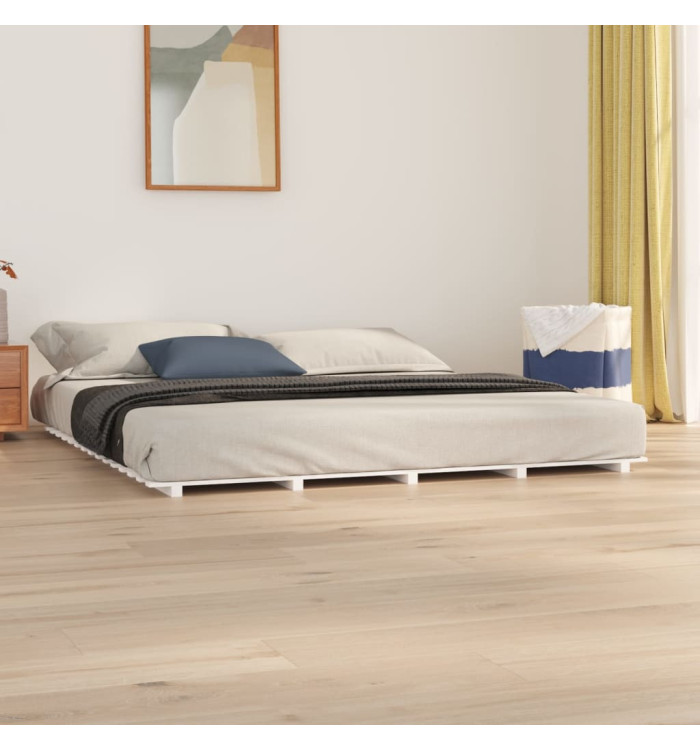 Cadre de lit sans matelas blanc 200x200 cm bois massif de pin | Mobilier & Déco