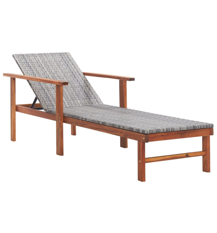 Chaise longue Résine tressée et bois d'acacia massif Gris | Mobilier & Déco
