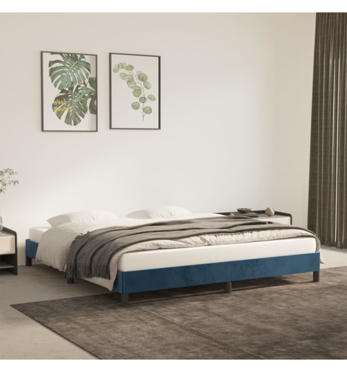 Cadre de lit sans matelas bleu foncé 160x200 cm velours | Mobilier & Déco