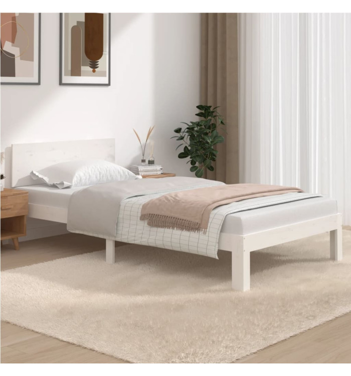 Cadre de lit sans matelas blanc bois de pin massif 100x200 cm | Mobilier & Déco