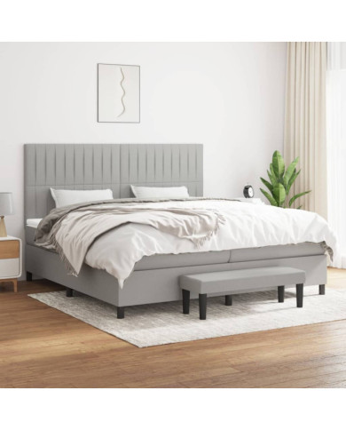 Sommier à lattes de lit avec matelas Gris clair 200x200cm Tissu | Mobilier & Déco