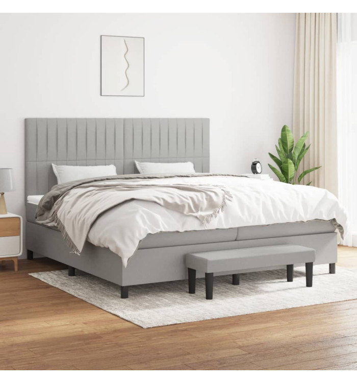 Sommier à lattes de lit avec matelas Gris clair 200x200cm Tissu | Mobilier & Déco