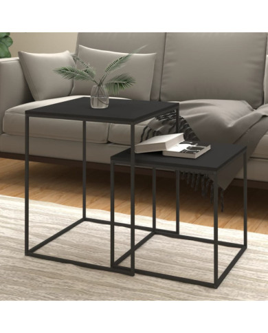 Ensemble de table basse 2 pcs bois d'ingénierie et métal | Mobilier & Déco