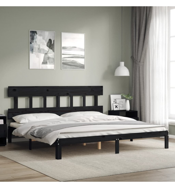 Cadre de lit sans matelas noir 200x200 cm bois massif de pin | Mobilier & Déco