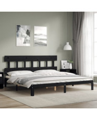 Cadre de lit sans matelas noir 200x200 cm bois massif de pin | Mobilier & Déco