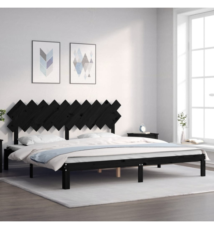 Cadre de lit sans matelas noir 200x200 cm bois massif de pin | Mobilier & Déco