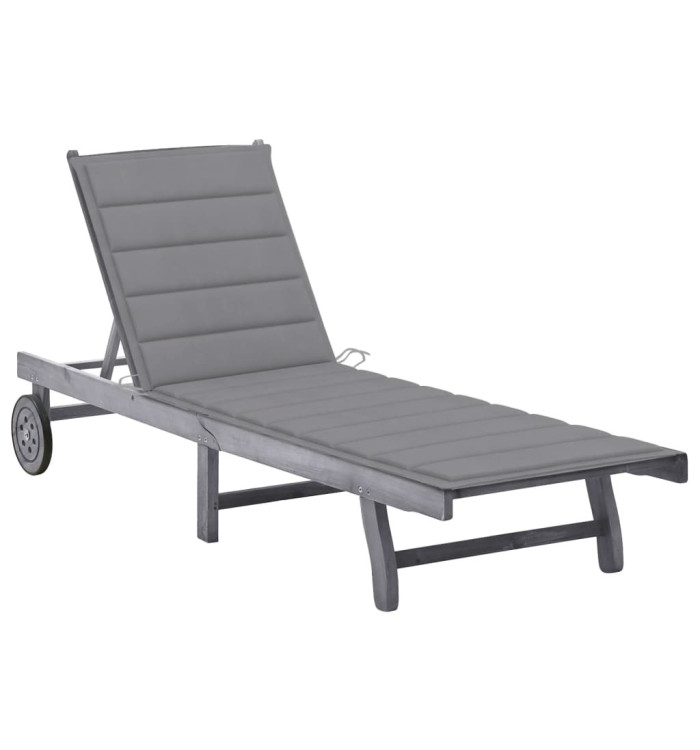 Chaise longue de jardin avec coussin Gris Bois d'acacia solide | Mobilier & Déco