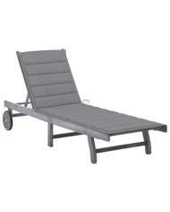 Chaise longue de jardin avec coussin Gris Bois d'acacia solide | Mobilier & Déco