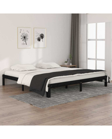 Cadre de lit sans matelas noir bois massif de pin 200x200 cm | Mobilier & Déco