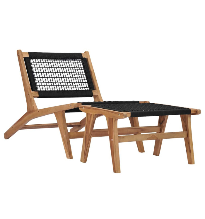 Chaise longue avec repose-pied Bois de teck solide et corde | Mobilier & Déco