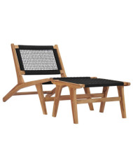 Chaise longue avec repose-pied Bois de teck solide et corde | Mobilier & Déco