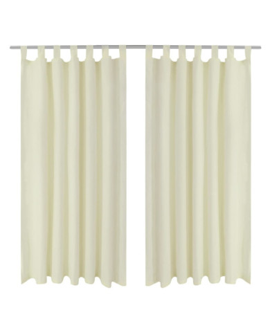 2 pcs Rideau à Passant Micro Satin Crème 140 x 175 cm | Mobilier & Déco