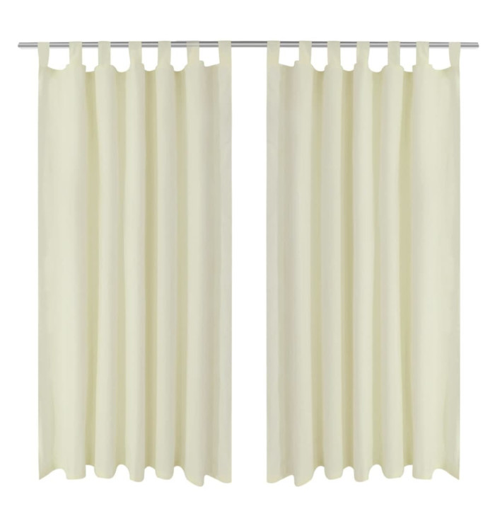 2 pcs Rideau à Passant Micro Satin Crème 140 x 175 cm | Mobilier & Déco