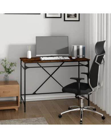 Bureau chêne fumé 100x50x75 cm bois d'ingénierie et fer | Mobilier & Déco