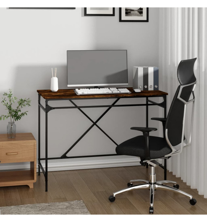 Bureau chêne fumé 100x50x75 cm bois d'ingénierie et fer | Mobilier & Déco