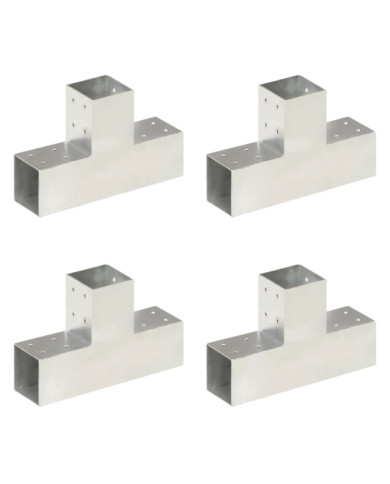 Connecteurs de poteau 4 pcs Forme en T Métal galvanisé 81x81 mm | Mobilier & Déco