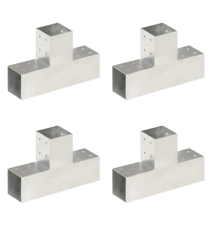 Connecteurs de poteau 4 pcs Forme en T Métal galvanisé 81x81 mm | Mobilier & Déco