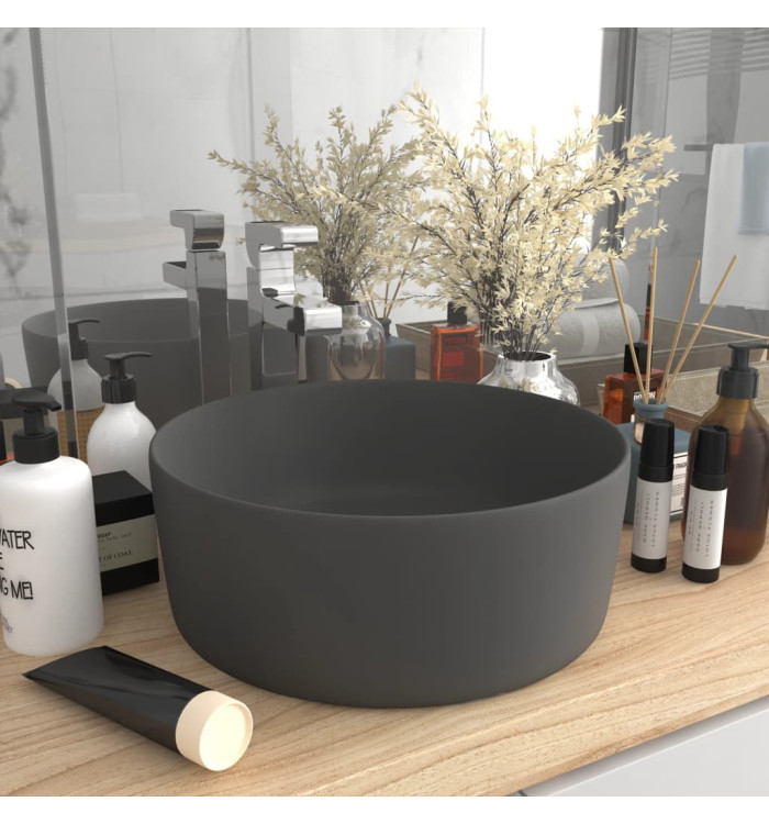 Lavabo rond de luxe Gris foncé mat 40x15 cm Céramique | Mobilier & Déco