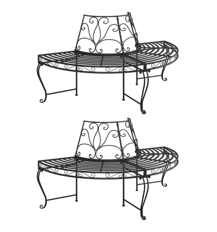 Banc demi-circulaire tour d'arbre lot de 2 Ø160 cm Noir Acier | Mobilier & Déco