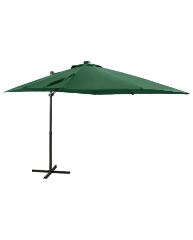 Parasol de jardin en porte-à-faux et mât et lumières LED vert | Mobilier & Déco