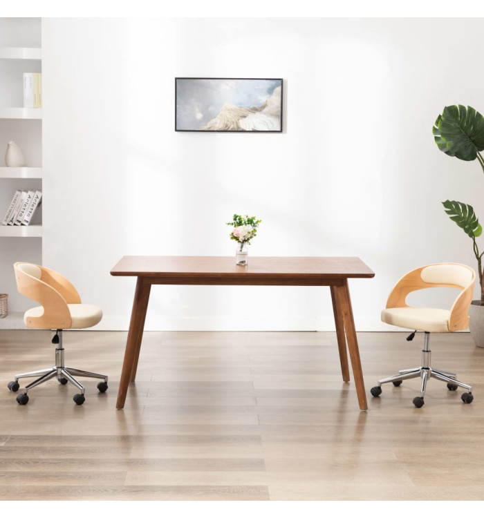 Chaise pivotante de bureau Crème Bois courbé et similicuir | Mobilier & Déco