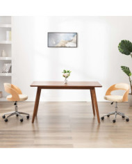 Chaise pivotante de bureau Crème Bois courbé et similicuir | Mobilier & Déco