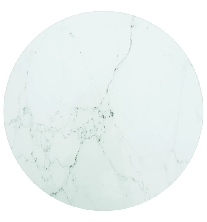 Dessus de table blanc Ø30x0,8cm verre trempé avec design marbre | Mobilier & Déco