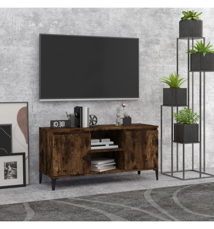 Meuble TV avec pieds en métal Chêne fumé 103,5x35x50 cm | Mobilier & Déco
