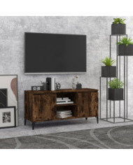 Meuble TV avec pieds en métal Chêne fumé 103,5x35x50 cm | Mobilier & Déco