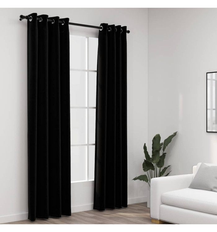 Rideaux occultants Aspect lin avec œillets 2 pcs Noir 140x245cm | Mobilier & Déco