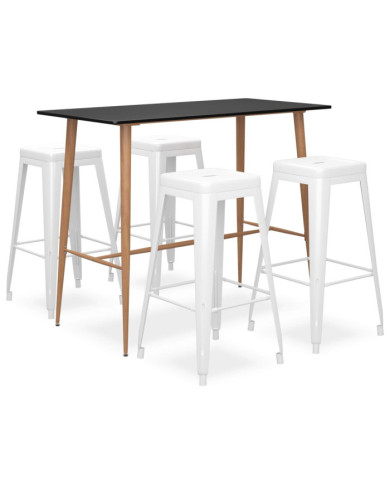 Ensemble de bar 5 pcs Noir et blanc | Mobilier & Déco