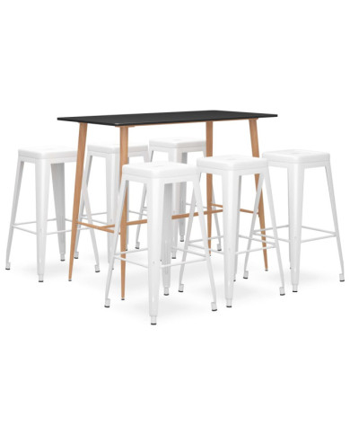 Ensemble de bar 7 pcs Noir et blanc | Mobilier & Déco
