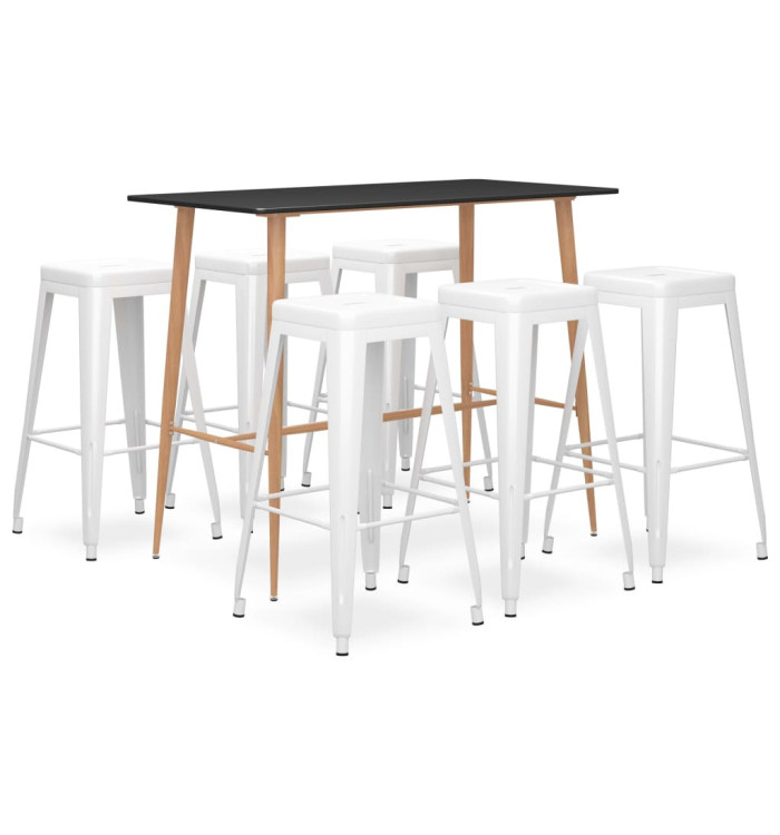 Ensemble de bar 7 pcs Noir et blanc | Mobilier & Déco