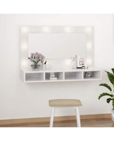 Armoire à miroir avec LED Blanc brillant 90x31,5x62 cm | Mobilier & Déco
