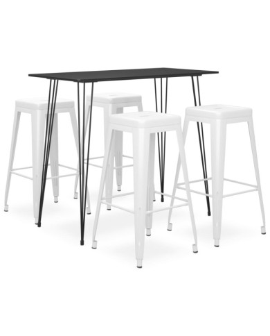 Ensemble de bar 5 pcs Noir et blanc | Mobilier & Déco