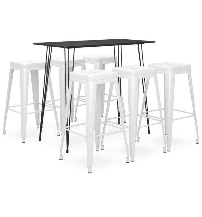 Ensemble de bar 7 pcs Noir et blanc | Mobilier & Déco