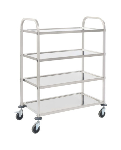 Chariot de cuisine à 4 niveaux 107x55x125 cm Acier inoxydable | Mobilier & Déco