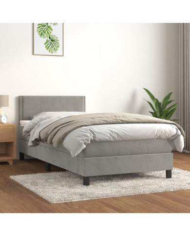 Sommier à lattes de lit et matelas Gris clair 90x200 cm Velours | Mobilier & Déco