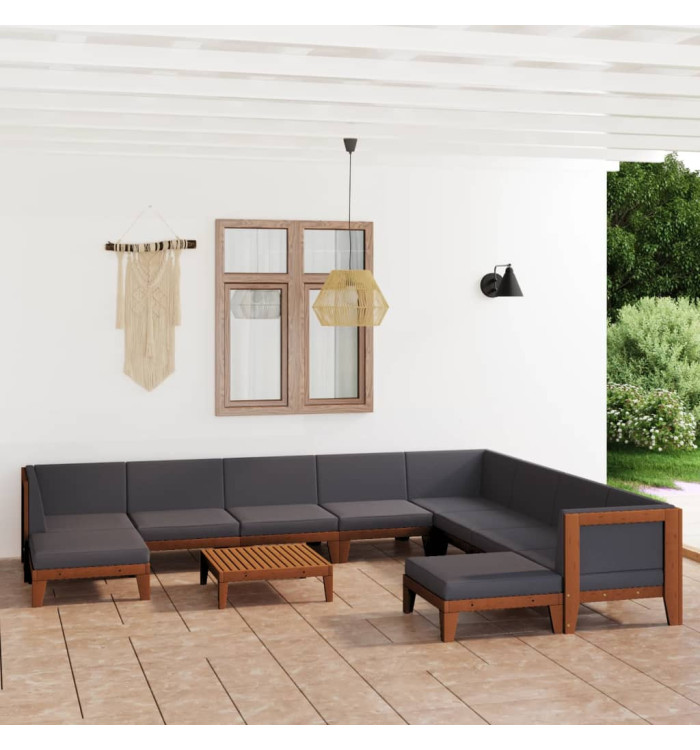Salon de jardin 11 pcs avec coussins Bois d'acacia solide | Mobilier & Déco