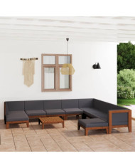 Salon de jardin 11 pcs avec coussins Bois d'acacia solide | Mobilier & Déco