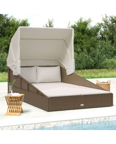 Transat avec toit pliable marron 200x114x128 cm résine tressée | Mobilier & Déco