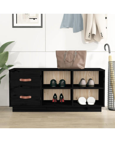 Banc à chaussures Noir 100x34x45 cm Bois de pin massif | Mobilier & Déco