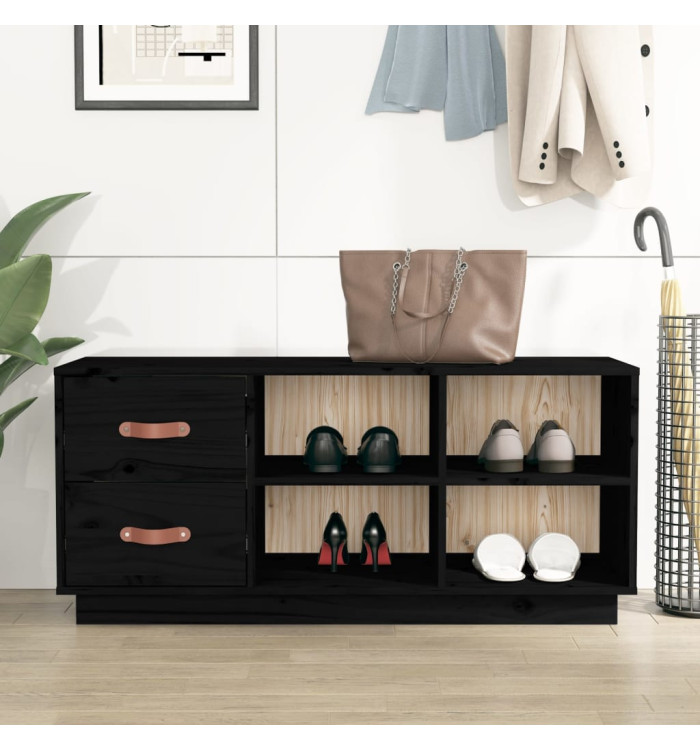 Banc à chaussures Noir 100x34x45 cm Bois de pin massif | Mobilier & Déco