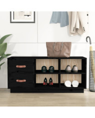 Banc à chaussures Noir 100x34x45 cm Bois de pin massif | Mobilier & Déco