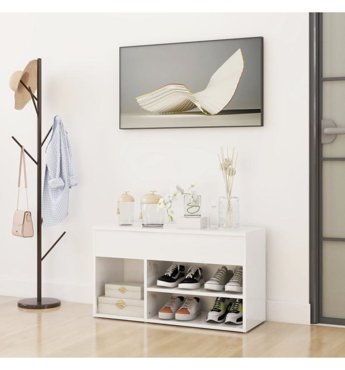 Banc à chaussures Blanc brillant 80x30x45 cm Bois d'ingénierie | Mobilier & Déco