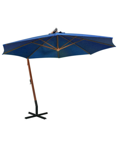 Parasol de jardin suspendu avec mât bleu azuré bois de sapin | Mobilier & Déco