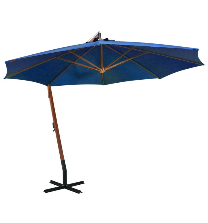 Parasol de jardin suspendu avec mât bleu azuré bois de sapin | Mobilier & Déco