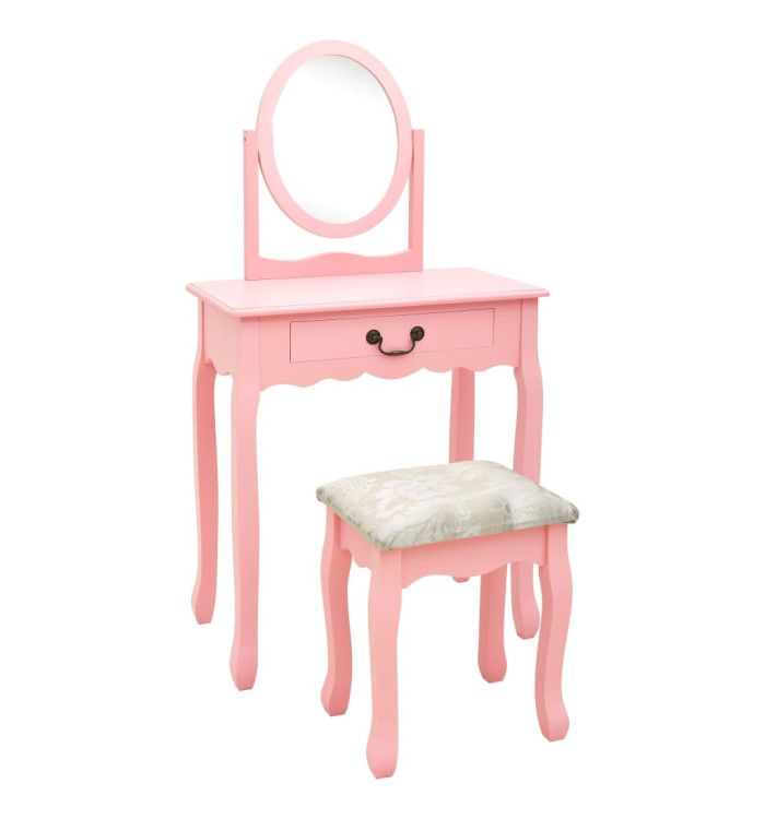 Coiffeuse et tabouret Rose 65x36x128 cm Bois de paulownia MDF | Mobilier & Déco