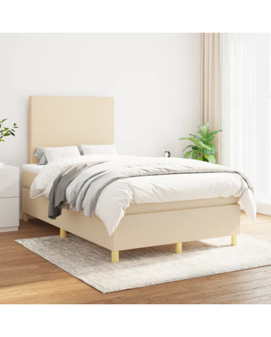 Sommier à lattes de lit avec matelas Crème 120x200 cm Tissu | Mobilier & Déco